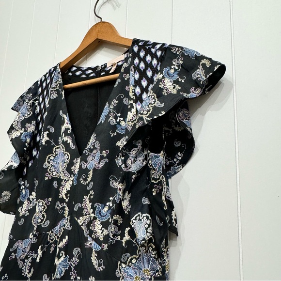 Rebecca Taylor Floral Paisley Print Silk Blend Mini Dress Flutter Sleeves Size 6 - Picture 5 of 16